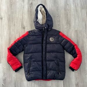 Diesel Kids Navy and Red Puffer Jacket with Hood